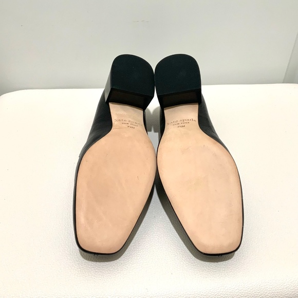 Kate Spade Gabby Black Leather Block Heel Loafer Square Toe Shoes Gold Chain 7.5 - Picture 8 of 8